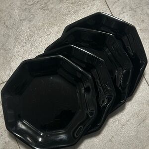 Set of 4 Arcoroc France Black Octagonal Plates dessert plates
